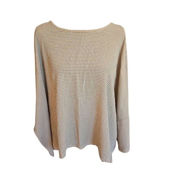 Organic Rags Womens Two Piece Set Tan and White Check Casual Top and Capri Mediu - Picture 3 of 11